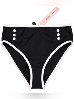 Aqua NWT Black Bikini Bottom with White Trim with Buttons NAUTICAL $58 MSRP